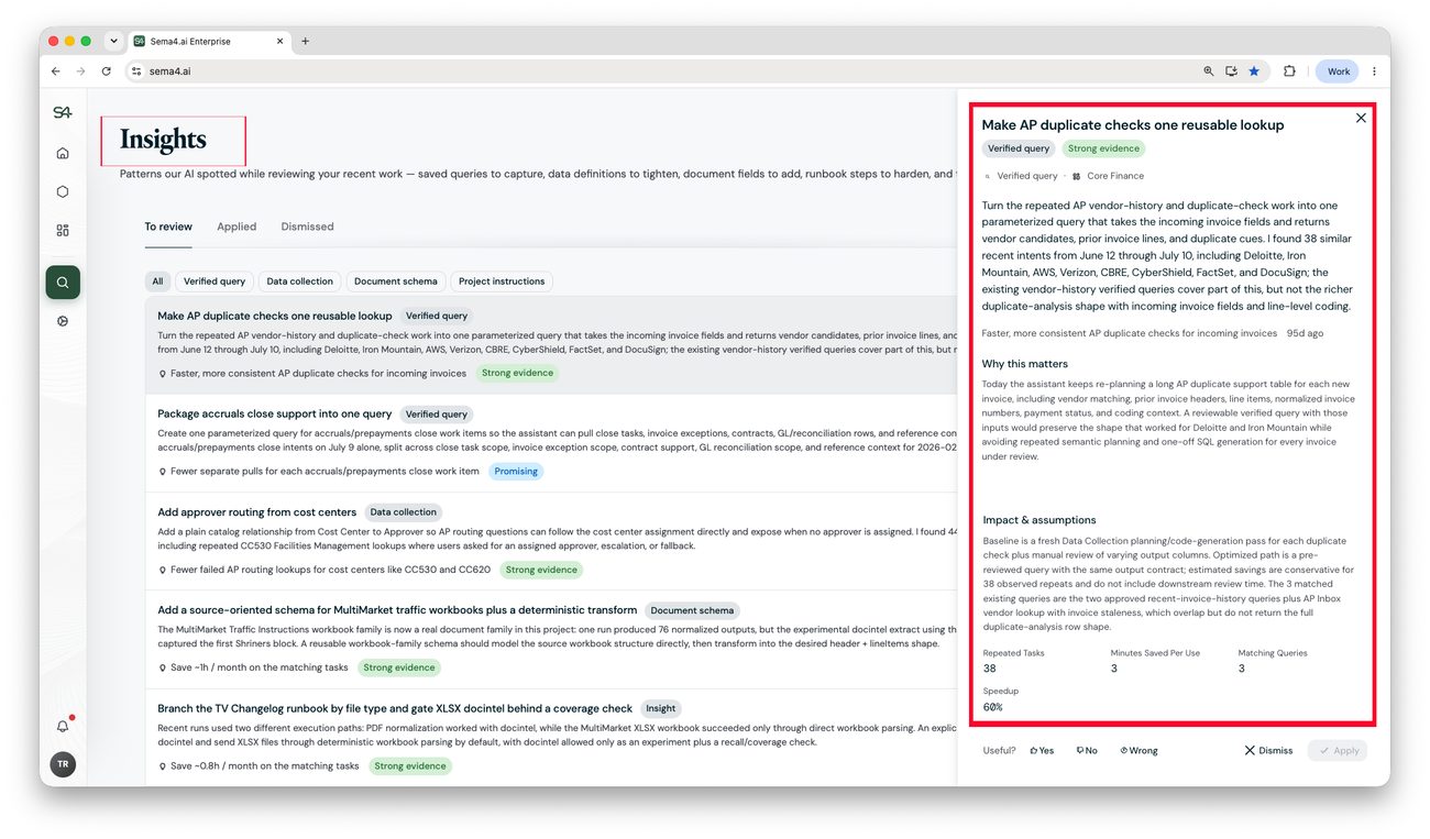 Verified Queries and Logic are suggested in the Insights area.